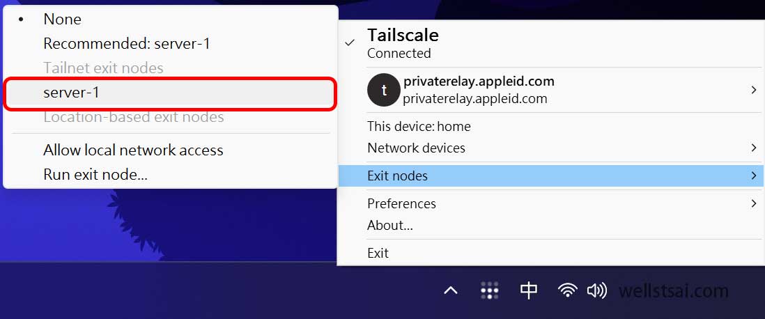 Select exit node on Windows