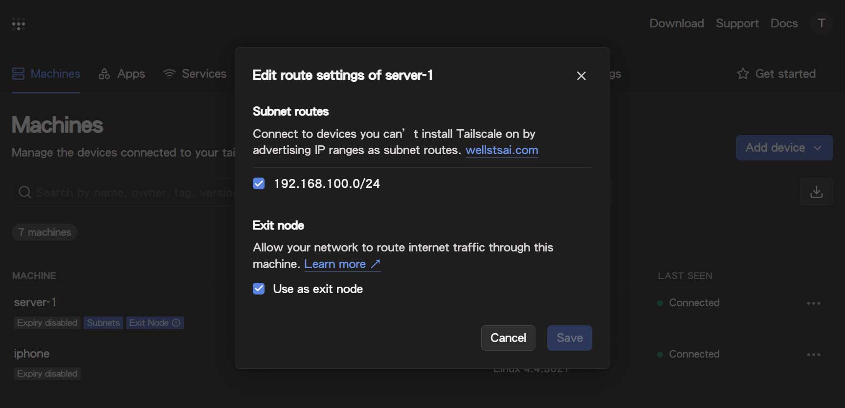 Check the announced subnet 192.168.100.0