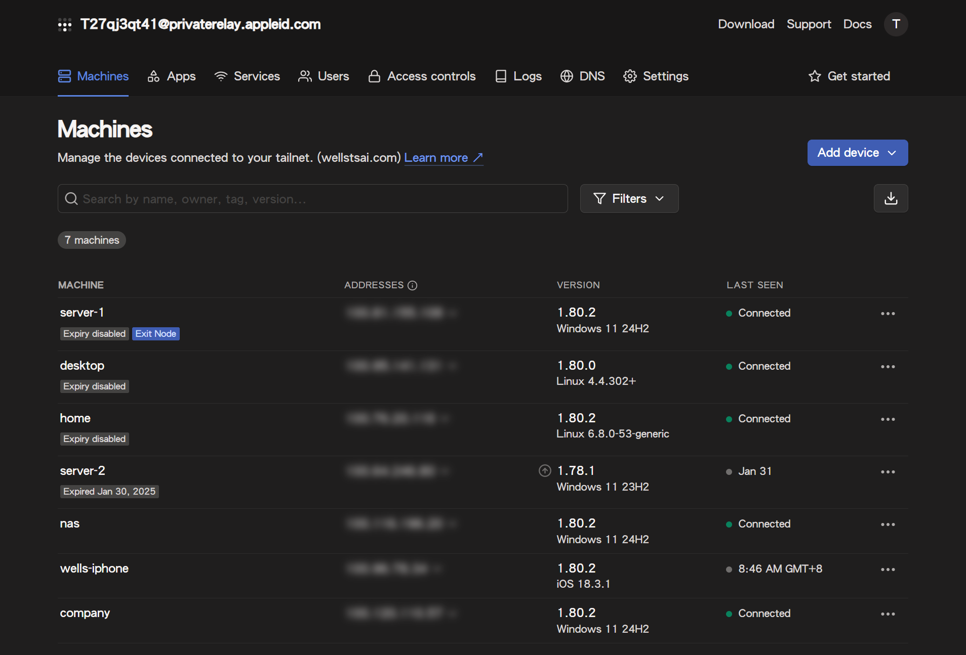 Checking Device Status in Tailscale